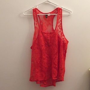 Red lace/net top